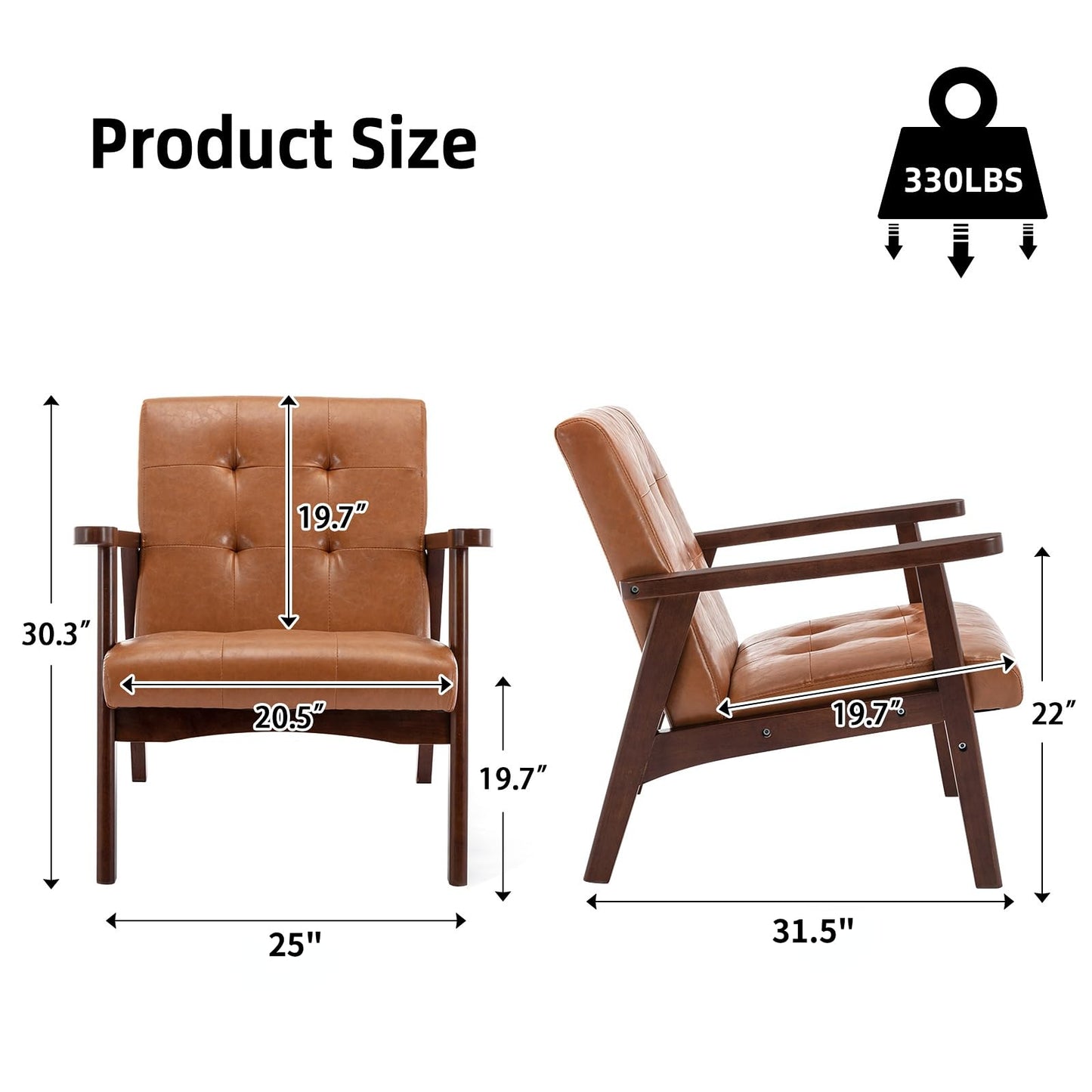 IOMOR Accent Chair Mid Century Modern Chair for Living Room, Comfy Faux Leather Armchair with Solid Wood Frame Soft Thick Padded, Side Chairs Easy Assembly (1, Brown)