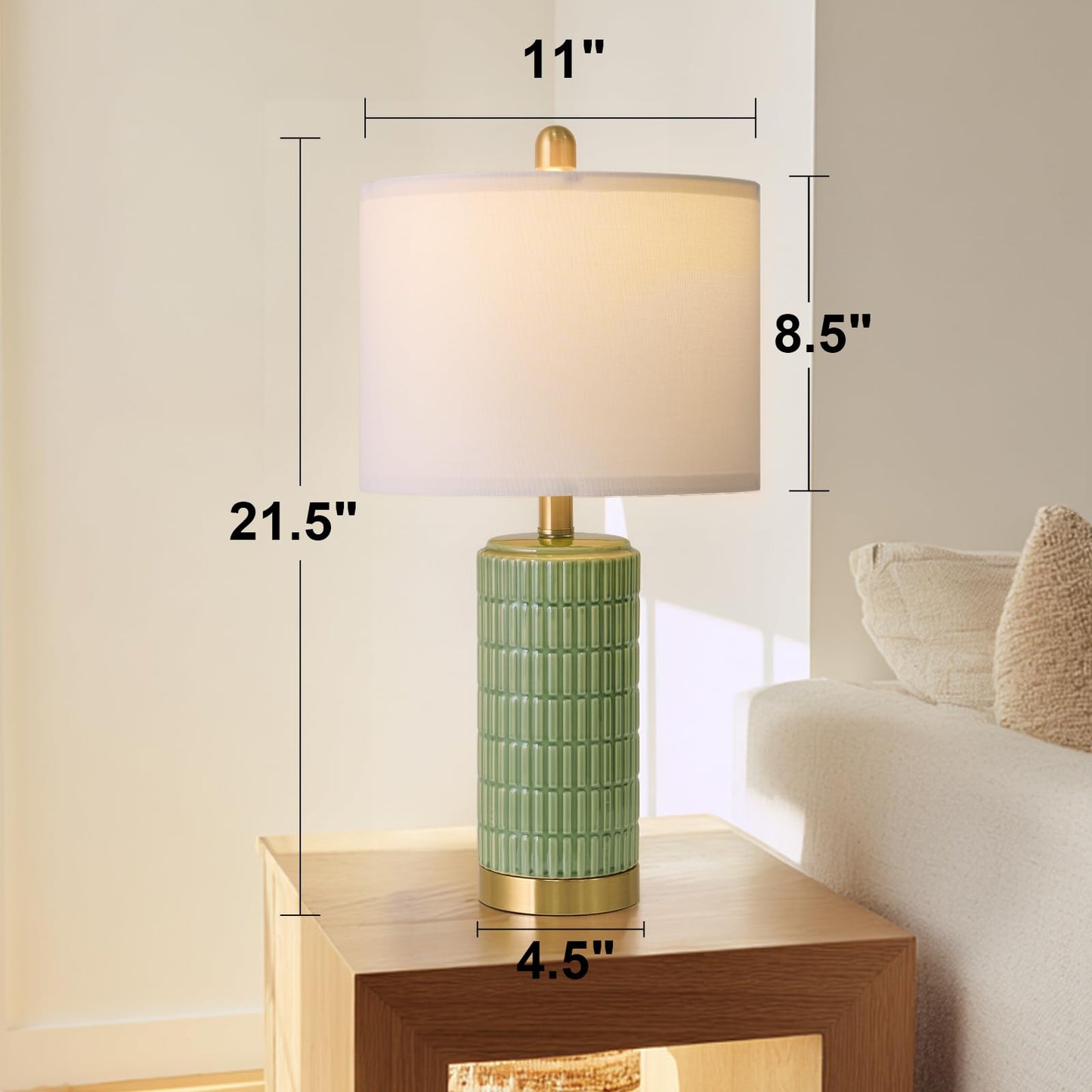 PoKat 20.75" Small Modern Ceramic Table Lamps Set of 2 for Bedroom, White Bedside Lamps for Night Stands, Farmhouse Desk Decor Gift Nightstand Table Lamps for Living Room End Table Beige