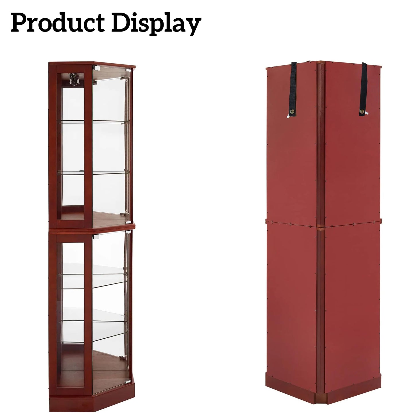 LKTART Corner Curio Cabinet with Lights, Glass Display Cabine, 72" Tall Corner Storage Cabinet with Mirrored Back Panel &Tempered Glass Doors and Adjustable Shelves (Oak)