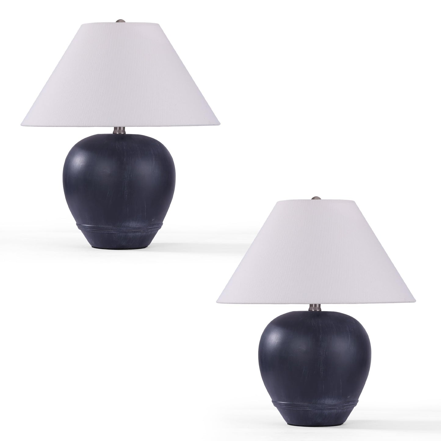 Farmhouse Ceramic Table Lamp, 21" Rustic Table Lamp with Linen Shade, 3-Way Dimmable Bedside Nightstand Lamps for Bedroom, Living Room, E26 Socket, Dark Grey
