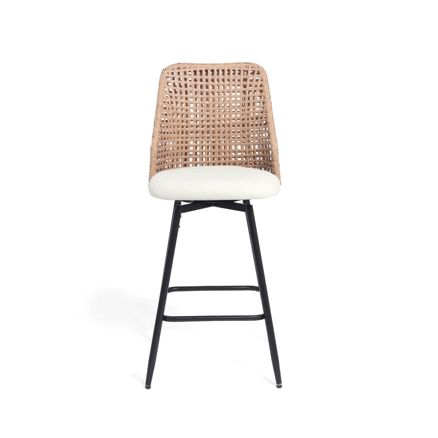 28.7" Swivel Bar Stools Set of 2, Mid Century Modern Counter Height Barstools with Rattan Backrest, Upholstered Chenille Armless Bar Chair Island Stools for Kitchen Island, Bar, Beige