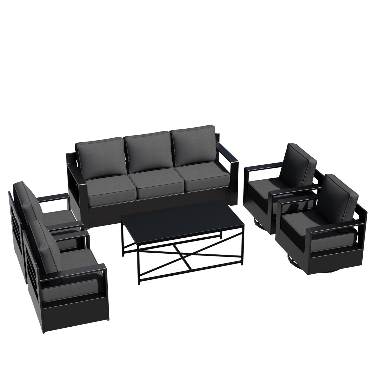 Aluminum Patio Swivel Chair - Outdoor Swivel Rocking Chair with 6" Thick Removable Cushions, All-Weather Metal Frame, Deep Setting for Garden, Poolside and Porch