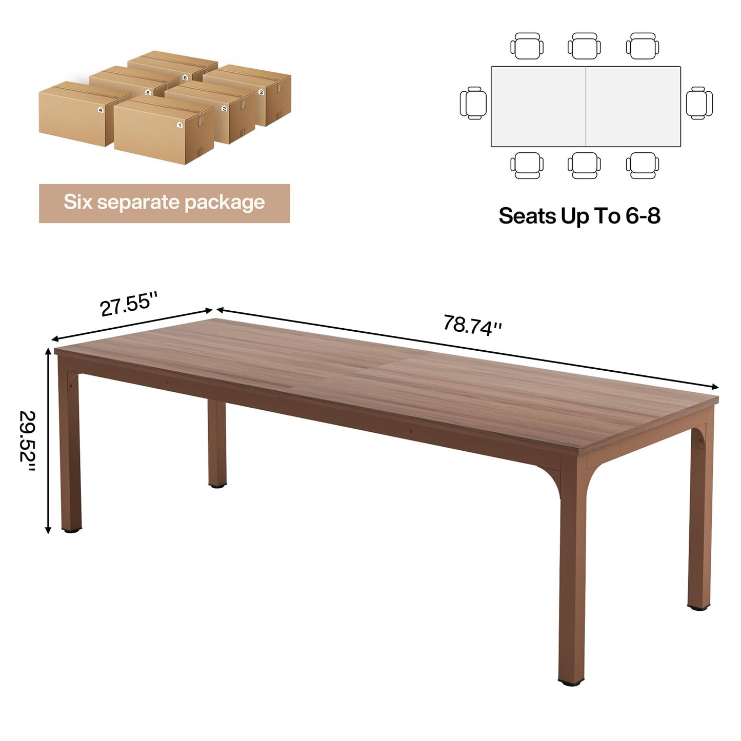 Tribesigns 6.5 FT Conference Room Table, 78.74" W x 27.56" D Large Office Conference Table, Modern Seminar Meeting Table Desk for Boardroom, Meeting Room (1, Rustic Brown)