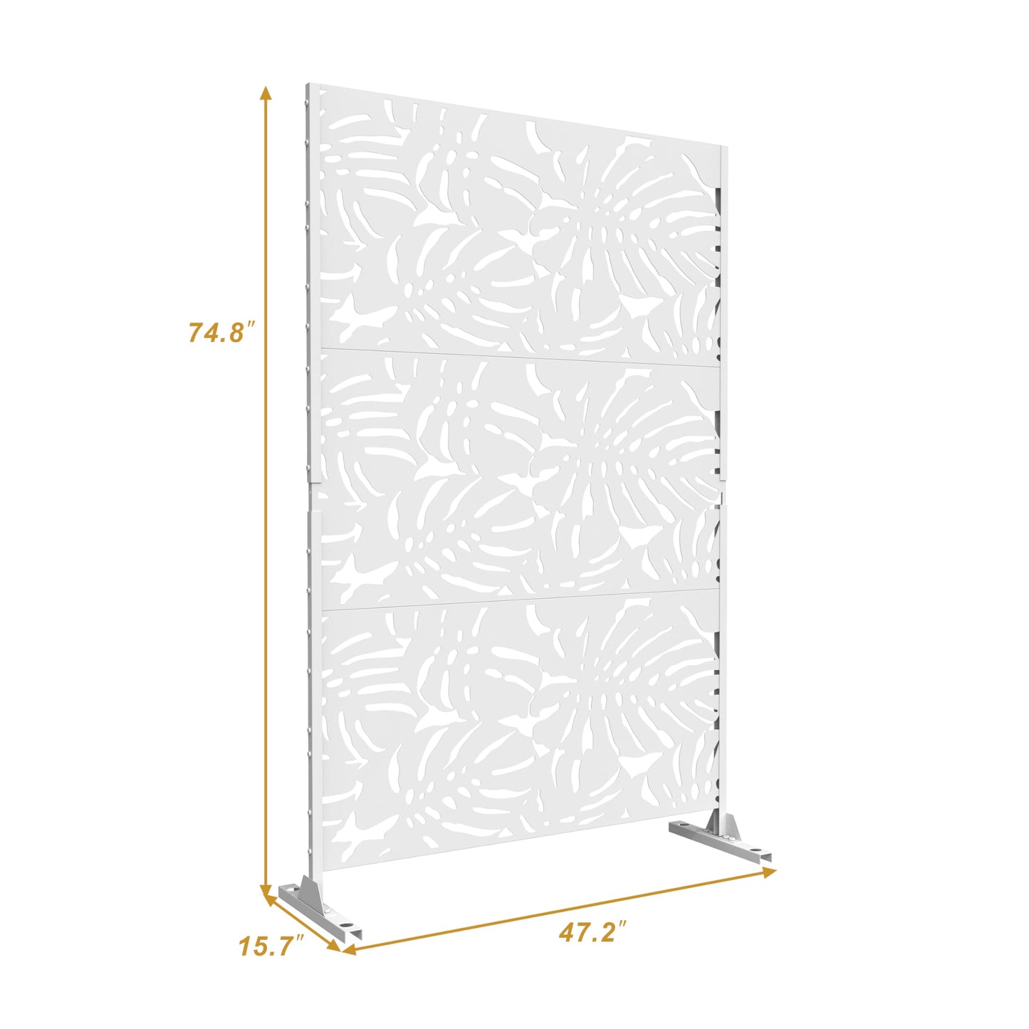 Metal Privacy Screen with Stand, 74" H×47" W Outdoor Privacy Screen for Deck Patio Lawn Garden (Black-Summer)