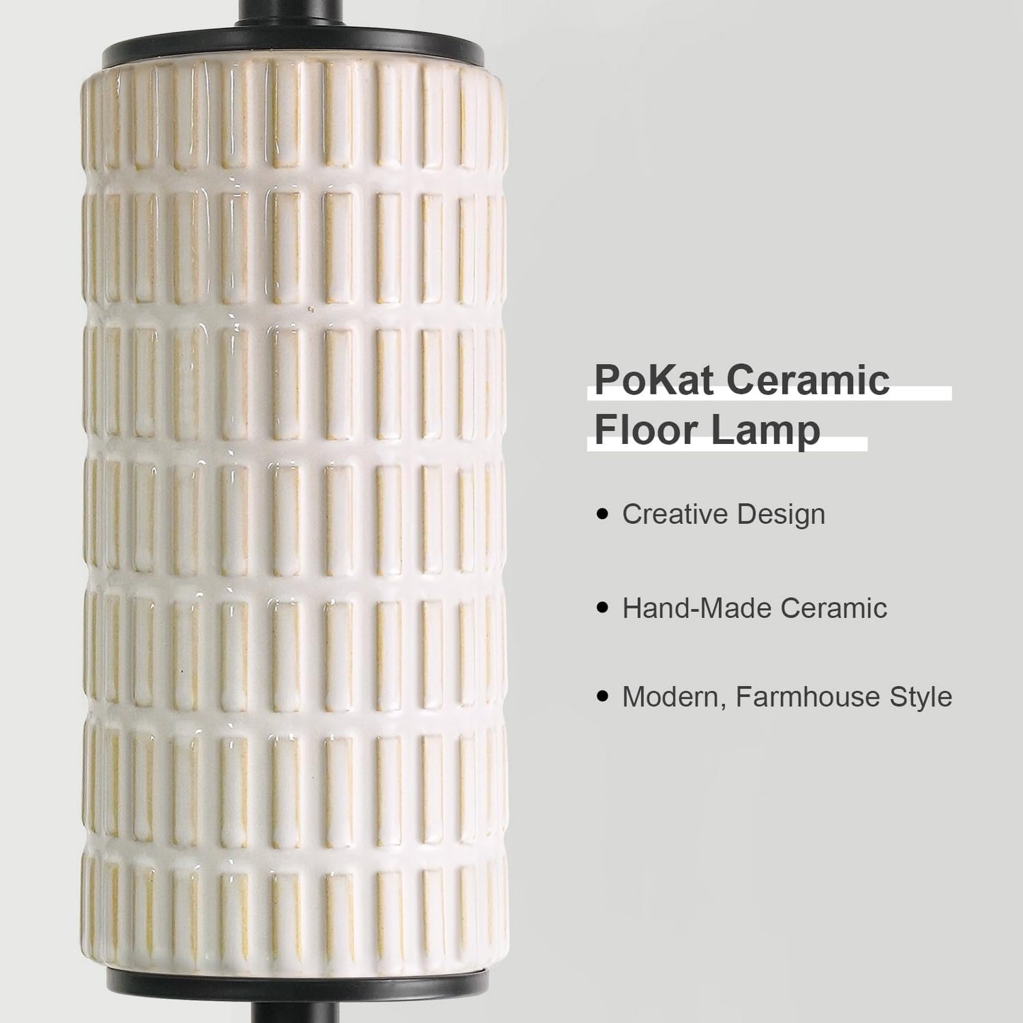 PoKat 64‘’ Ceramic Black Floor Lamp for Living Room Bedroom and 20‘’ Modern Ceramic Table Lamps Set of 2
