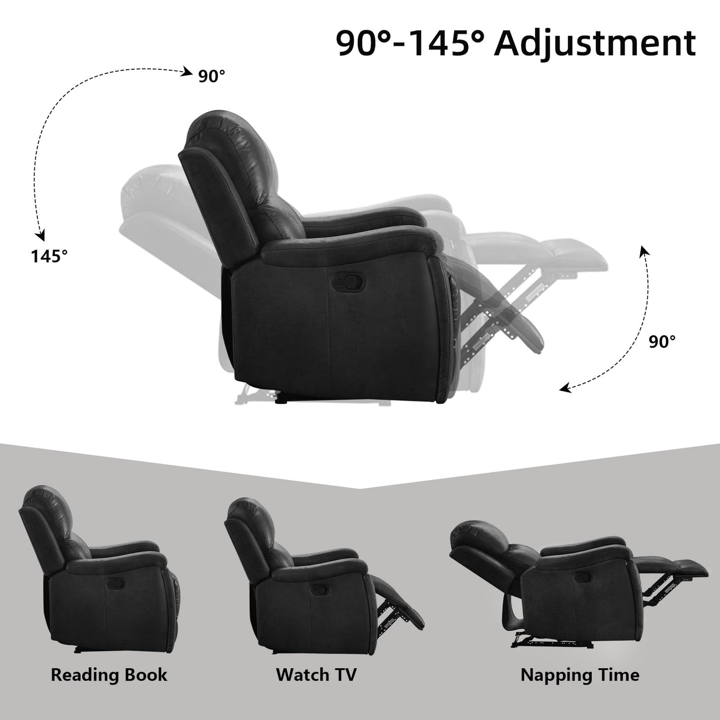 IOMOR Leather Recliner Chair, Manual Recliner Chair for Adults with Overstuffed Arms and Back, Single Sofa Recliner with Cup Holders for Living Room (1, Brown)