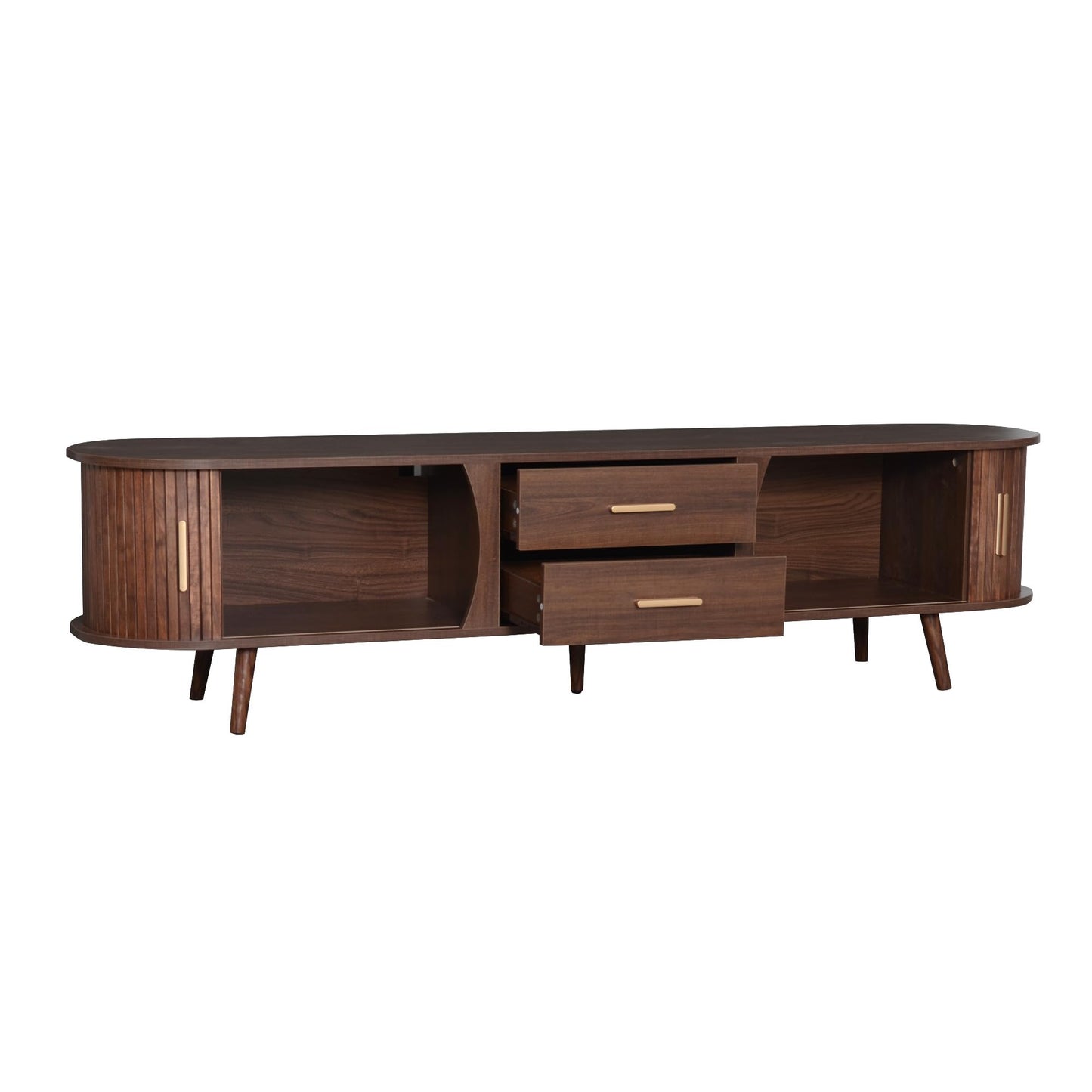 LKTART 67" Mid Century Modern TV Stand for 65/70/75/80" TVs,Entertainment Center with Sliding Doors and Drawers,Media Console for Living Room