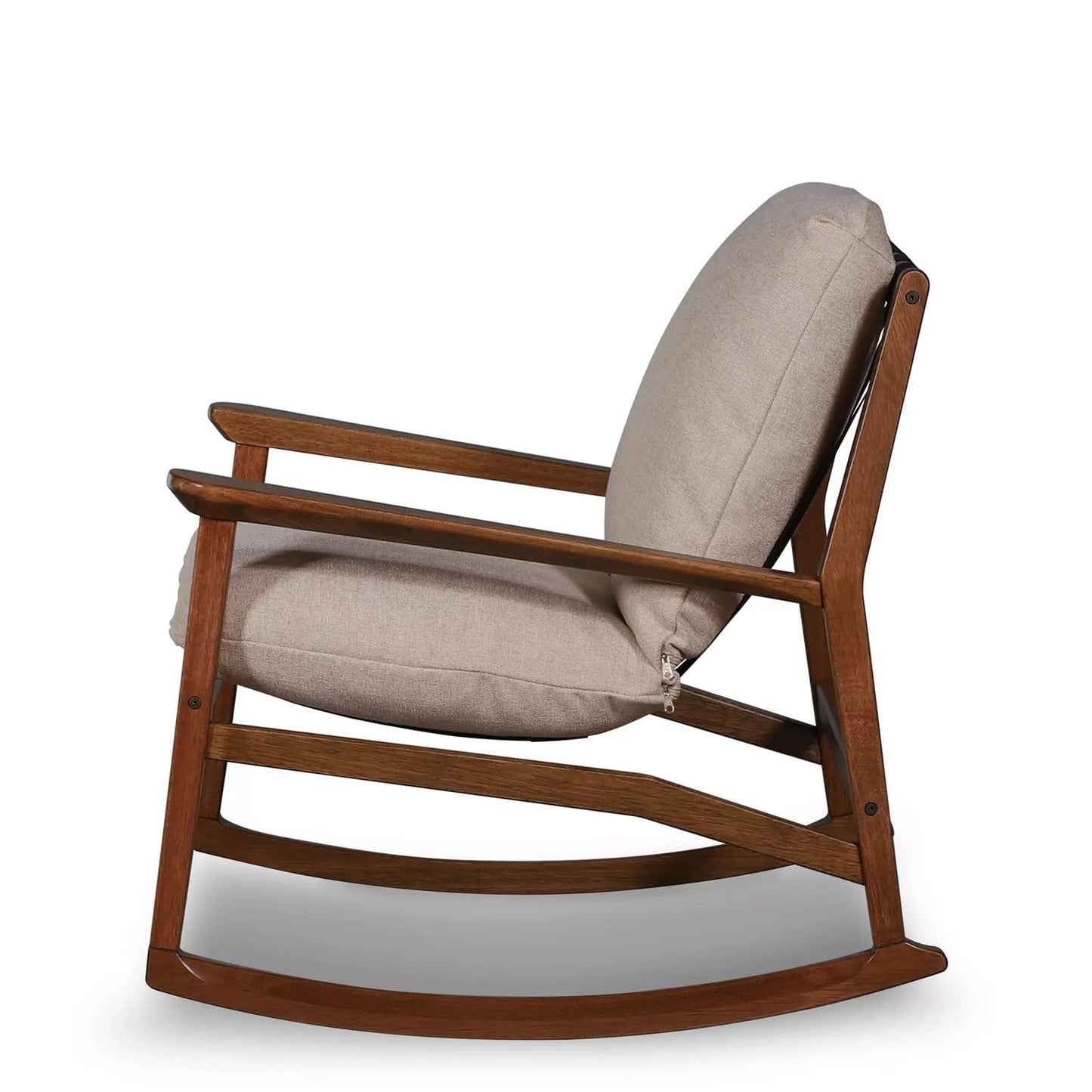 Grain Wood Furniture Solid Wood Mid Century Rocking Chair with Off-White Performance Boucle Cushions