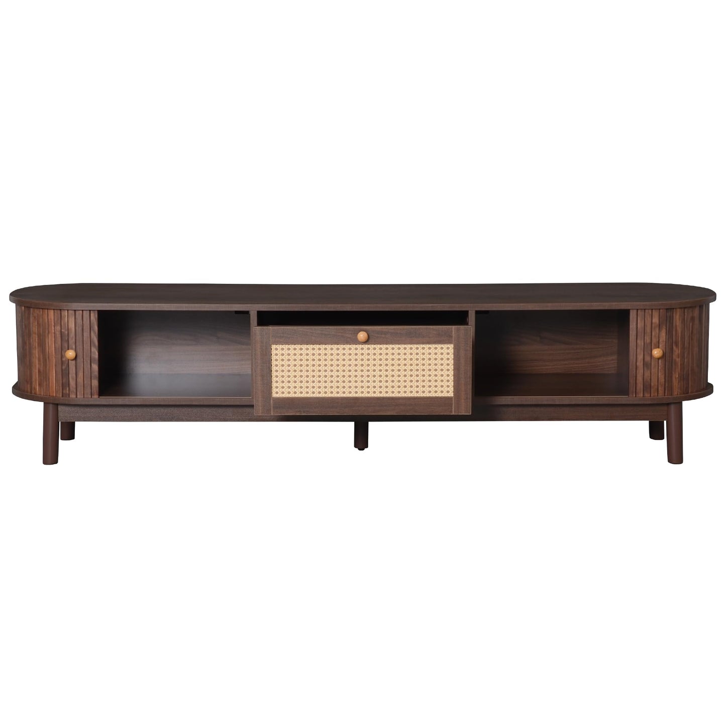 LKTART 67" Mid Century Modern TV Stand for 65/70/75/80" TVs,Entertainment Center with Sliding Doors and Drawers,Media Console for Living Room