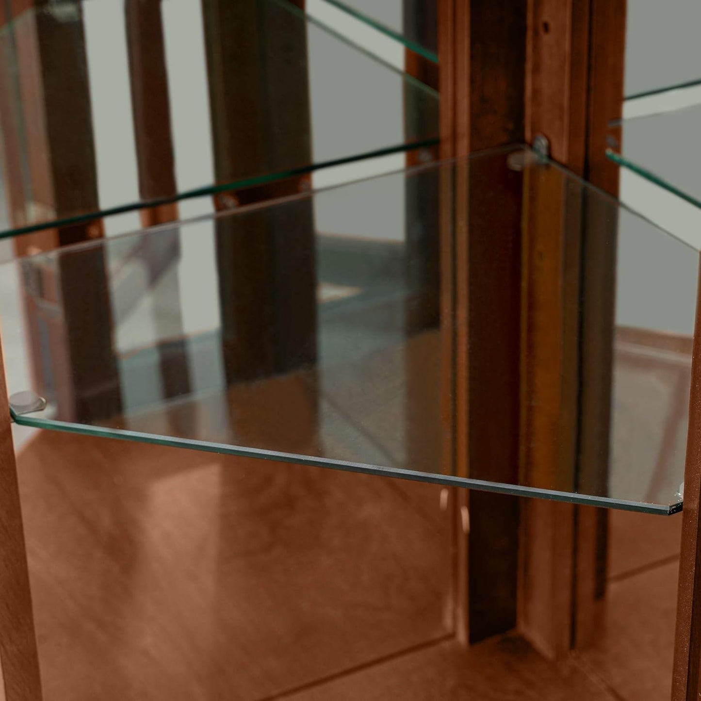 LKTART Corner Storage Cabinet,Glass Display Cabinet with Lights,Corner Curio Cabinet with Tempered Glass Doors and Shelves(70.5" T x15.4 D x 21.7" W Walnut)