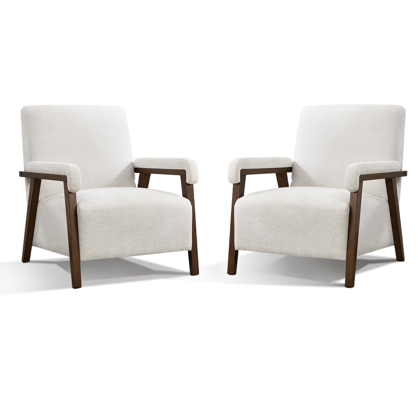 IOMOR Mid Century Modern Accent Chair, Upholstered Armchair with Thick Seat Cushion and Solid Wood Frame, Thick and Comfy Seat Cushion, Short Plush Fabric Arm Chair for Living Room(1,White)