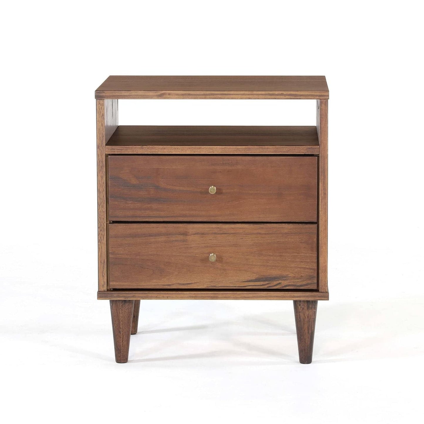 Grain Wood Furniture Mid Century 2-Drawer Nightstand, Solid Wood with a Brushed Walnut Finish