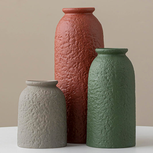 10.4 inches Tall Decorative Ceramic Vase Set, 3 Pieces, Nordic Modern Boho Style, White, Modern Farmhouse for Home Decor (Coffee Mix)
