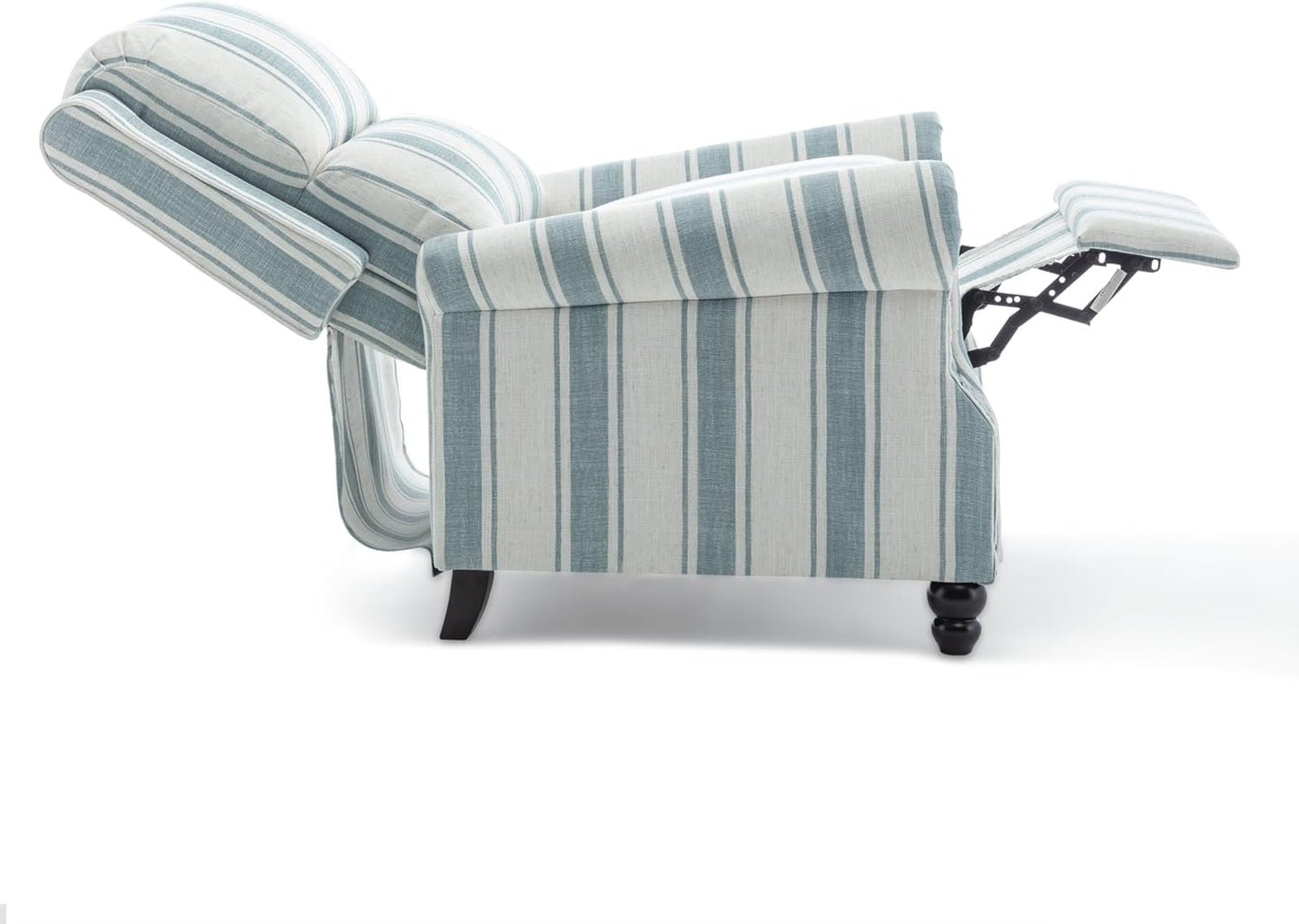 Pushback Recliner Chairs Set of 2, Comfy Fabric Wingback Recliner Chair, Upholstered Armchair Push Back Recliner with Wood Legs, Rivet Trim Accent Chair for Living Room, Bedroom, Blue Stripe