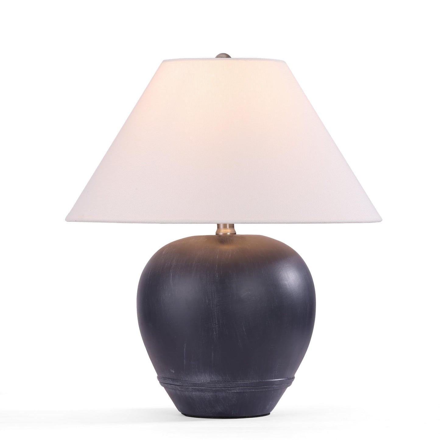 Farmhouse Ceramic Table Lamp, 21" Rustic Table Lamp with Linen Shade, 3-Way Dimmable Bedside Nightstand Lamps for Bedroom, Living Room, E26 Socket, Dark Grey