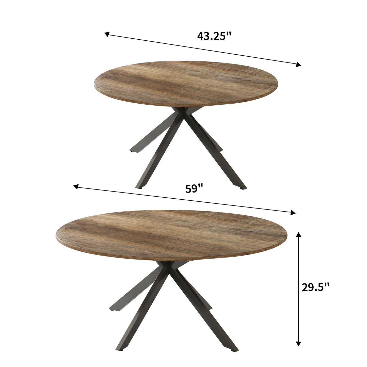 59-Inch Extendable Round Dining Table for Dining Room, 4-6 People Large Expandable Kitchen Dinner Tables with Oval Wood Top and Industrial Metal Frame for Dinner Room, Small Space, Black Brown