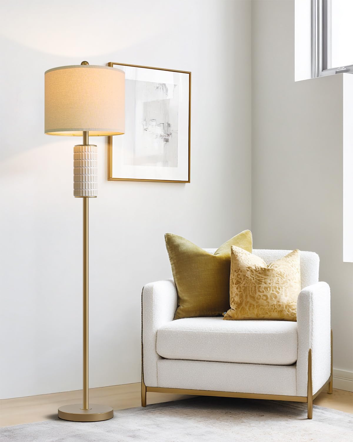 PoKat Farmhouse Floor Lamp for Living Room with Ceramic, 64" Black Standing Lamps for Living Room Corner, Modern Tall Floor Lamps for Bedroom, Sofa, Reading Nock, Rotary Switch, Matte Black