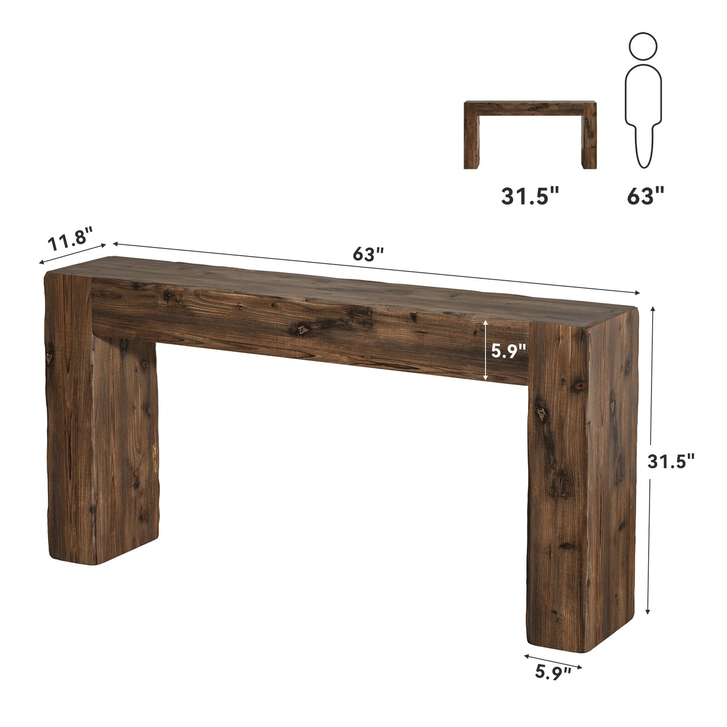 Solid Wood Console Table, 63-Inch Farmhouse Sofa Table Behind Couch for Entryway, Living Room, Foyer, Easy Assembly (Light Wood)