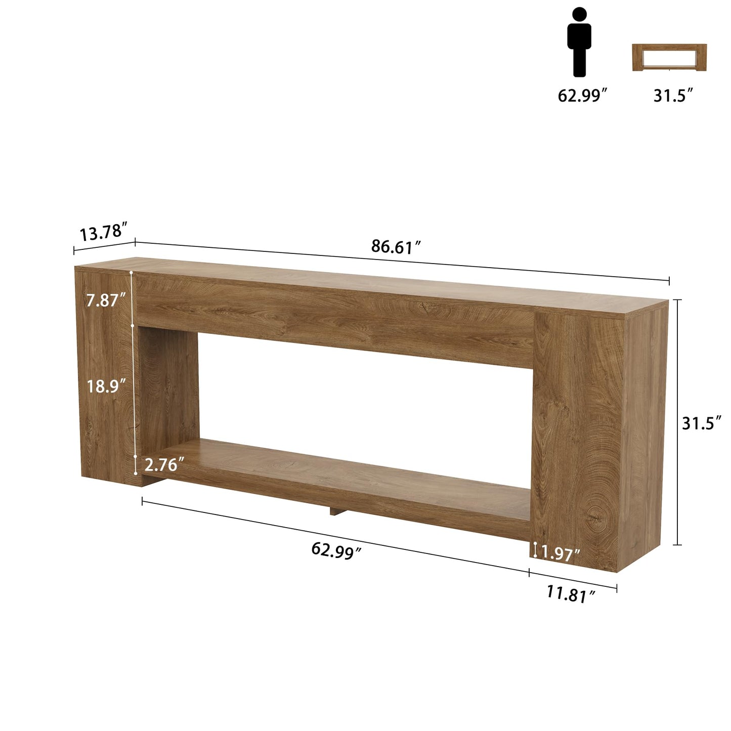 Epecoya 86-Inch Extra Long Console Table for Entryway, Farmhouse Sofa Table Behind Couch Wooden, 2-Tier Entry Console Tables with Storage for Entrance, Living Room, Natural Oak Brown