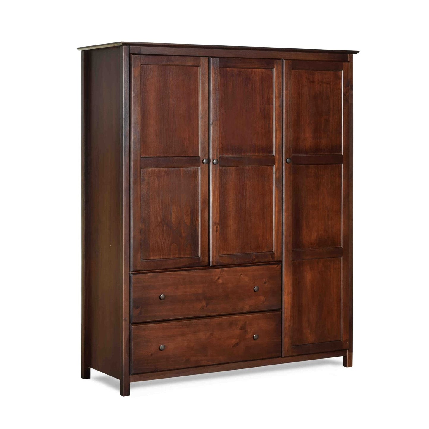 Grain Wood Furniture Shaker 3-Door Wardrobe, Solid Wood with Expresso Finish