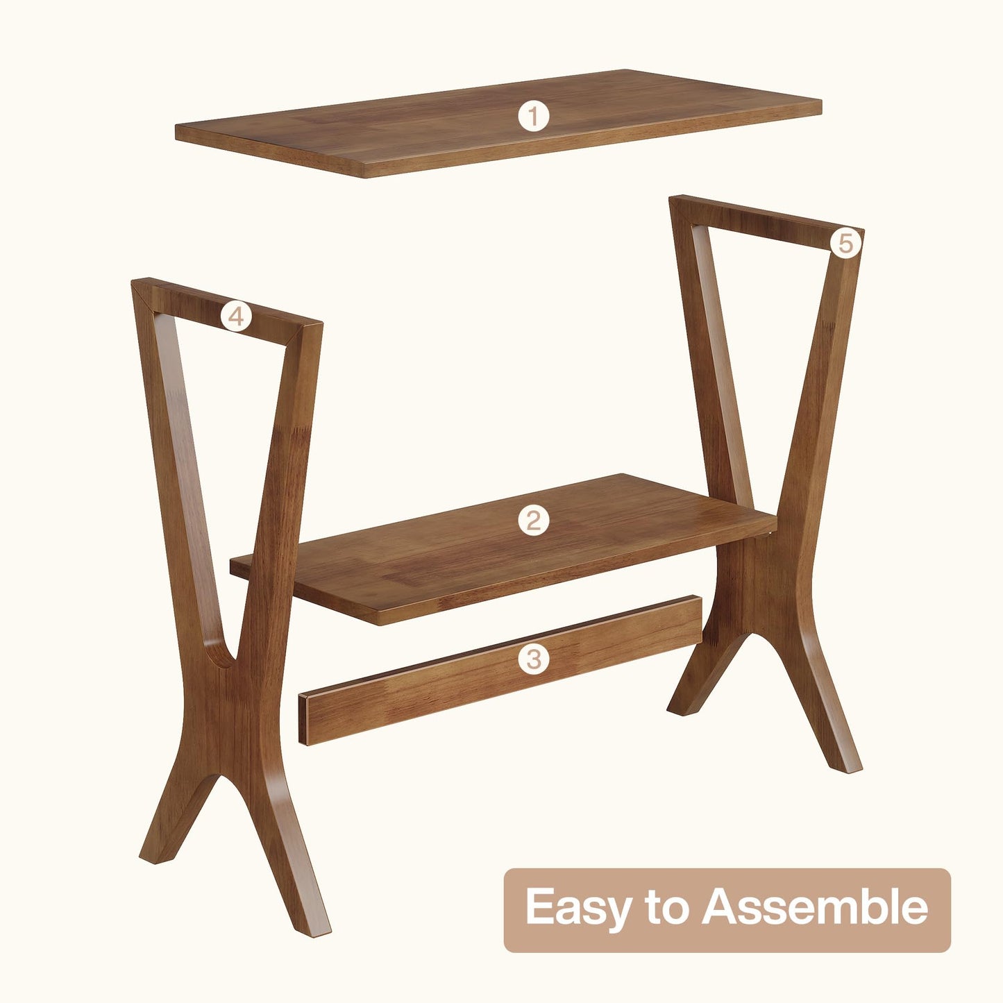 Solid Wood End Table for Living Room, 2-Tier Storage Shelves Sofa Couch Side Table with Sturdy Legs, Wooden Narrow Retro Nightstand for Small Spaces, Bedroom, Apartment