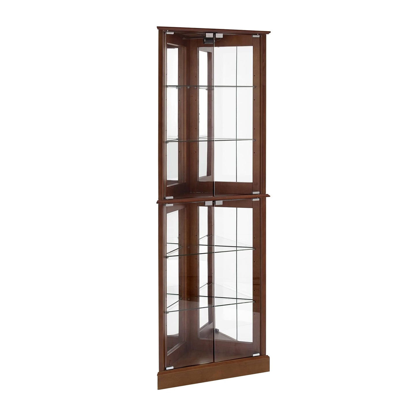LKTART Corner Storage Cabinet,Glass Display Cabinet with Lights,Corner Curio Cabinet with Tempered Glass Doors and Shelves(70.5" T x15.4 D x 21.7" W Walnut)