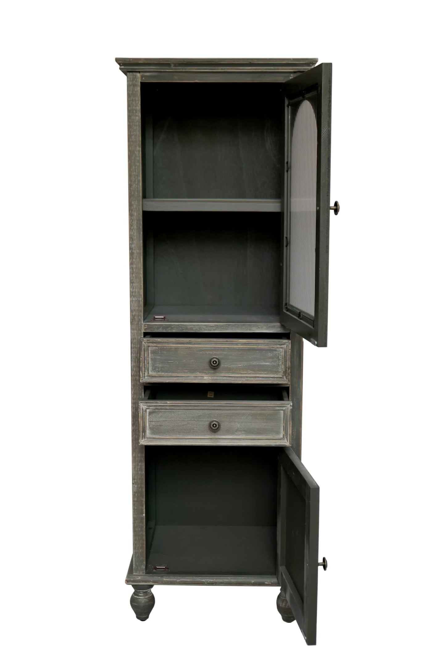 LKTART KTART 55'' Tall Kitchen Pantry Cupboard Storage Cabinet with Shelves & Drawer,French Country Accent Cabinet with Embossed Floral Metal Doors and Solid Wood Frame,Natural Wood