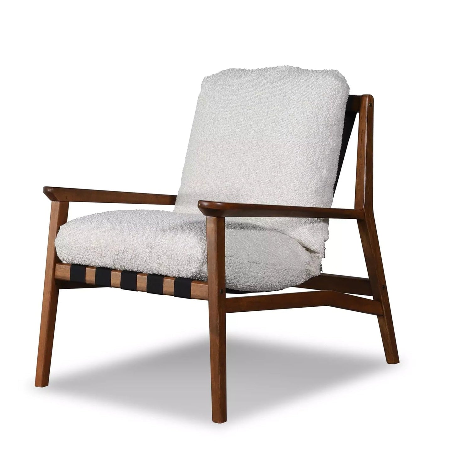 Grain Wood Furniture Solid Wood Mid Century Lounge Chair with Stone Gray Cushions