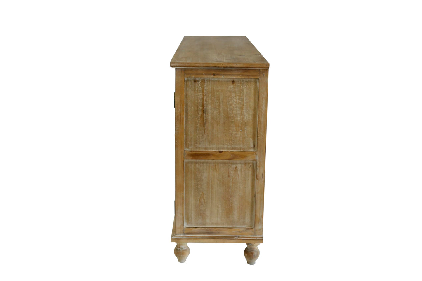 LKTART 60" Farmhouse Sideboard Buffet,Solid Fir Wood Frame with Hollowed-Out Carved Doors,Hand-Distressed Design,Versatile Storage Cabinet for Kitchen, Living Room,Natural Wood