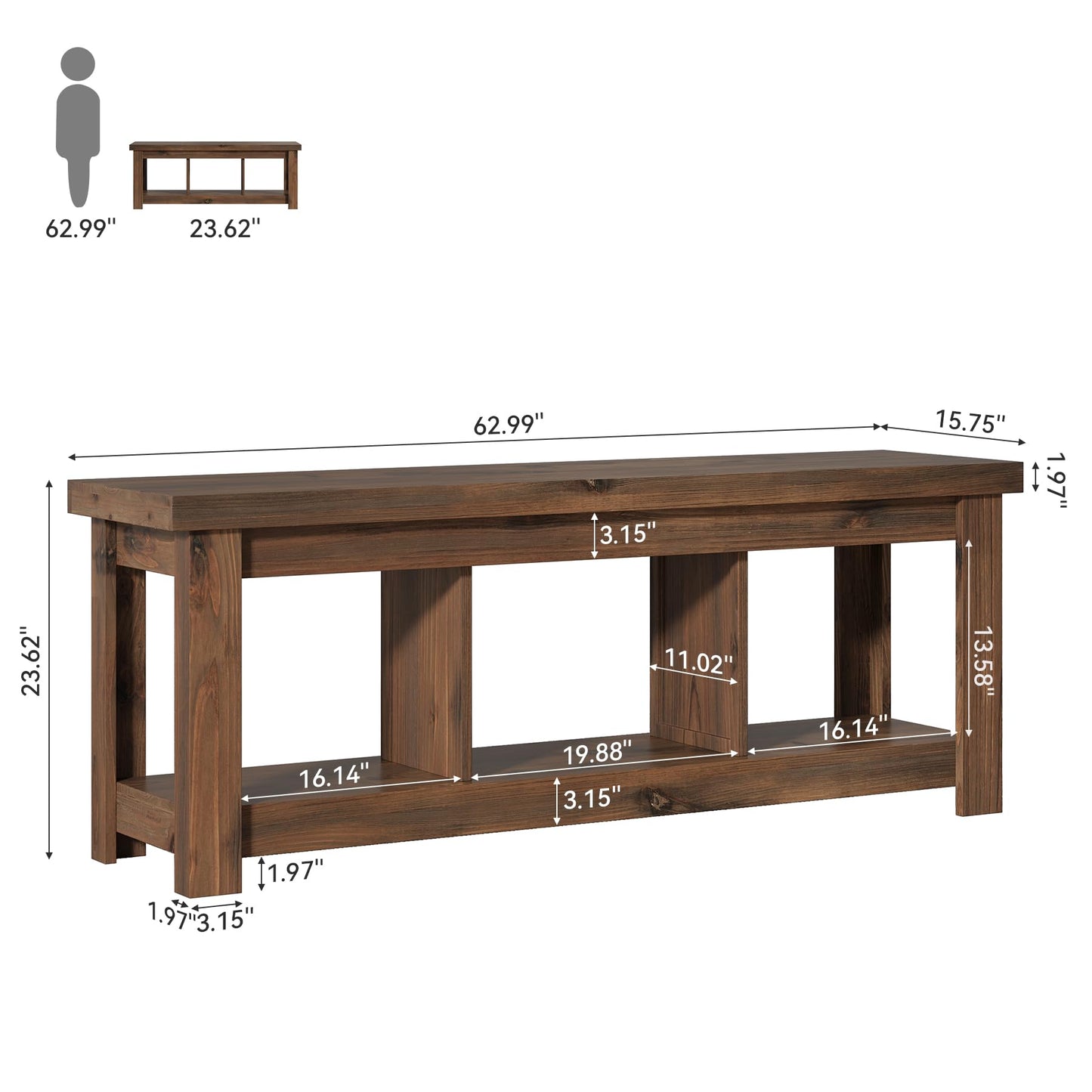 Solid Wood Console Table, 63-Inch Entryway Table with Storage, Long Wooden Sofa Table Behind Couch for Entryway, Hallway, Foyer, Living Room, Natural Wood