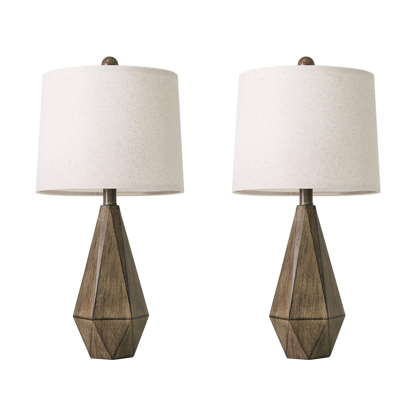 PoKat 23.5'' Table Lamps Set of 2 for Bedroom, Farmhouse Nightstand Lamps for Living Room, Rustic Bedside Lamps with Linen Lampshade for Side Table Office Hallway Entryway Dark Wood-Like (Brown)