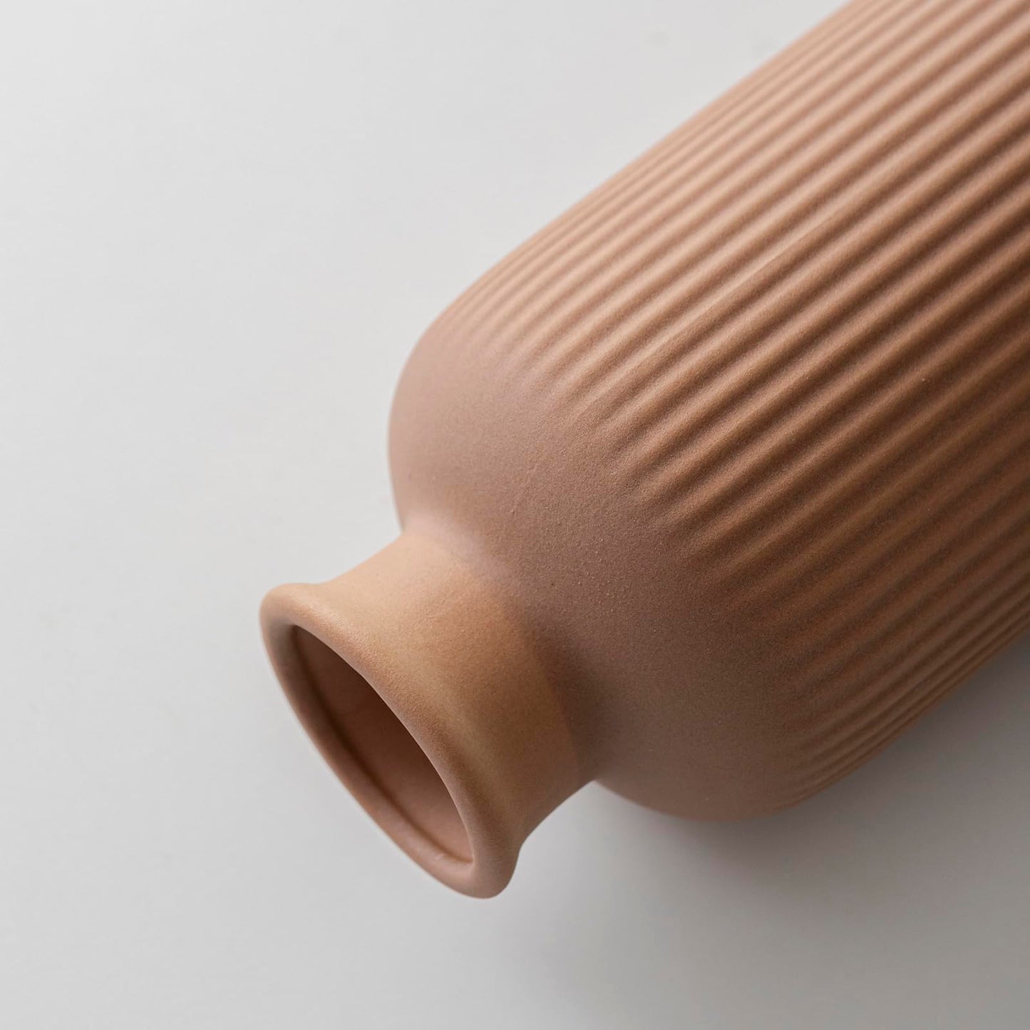 White Ribbed Ceramic Vase for Flowers, Modern Textured Decorative Vase, 10 Inch Tall, Farmhouse Style Home Decor (Matte Glaze White)