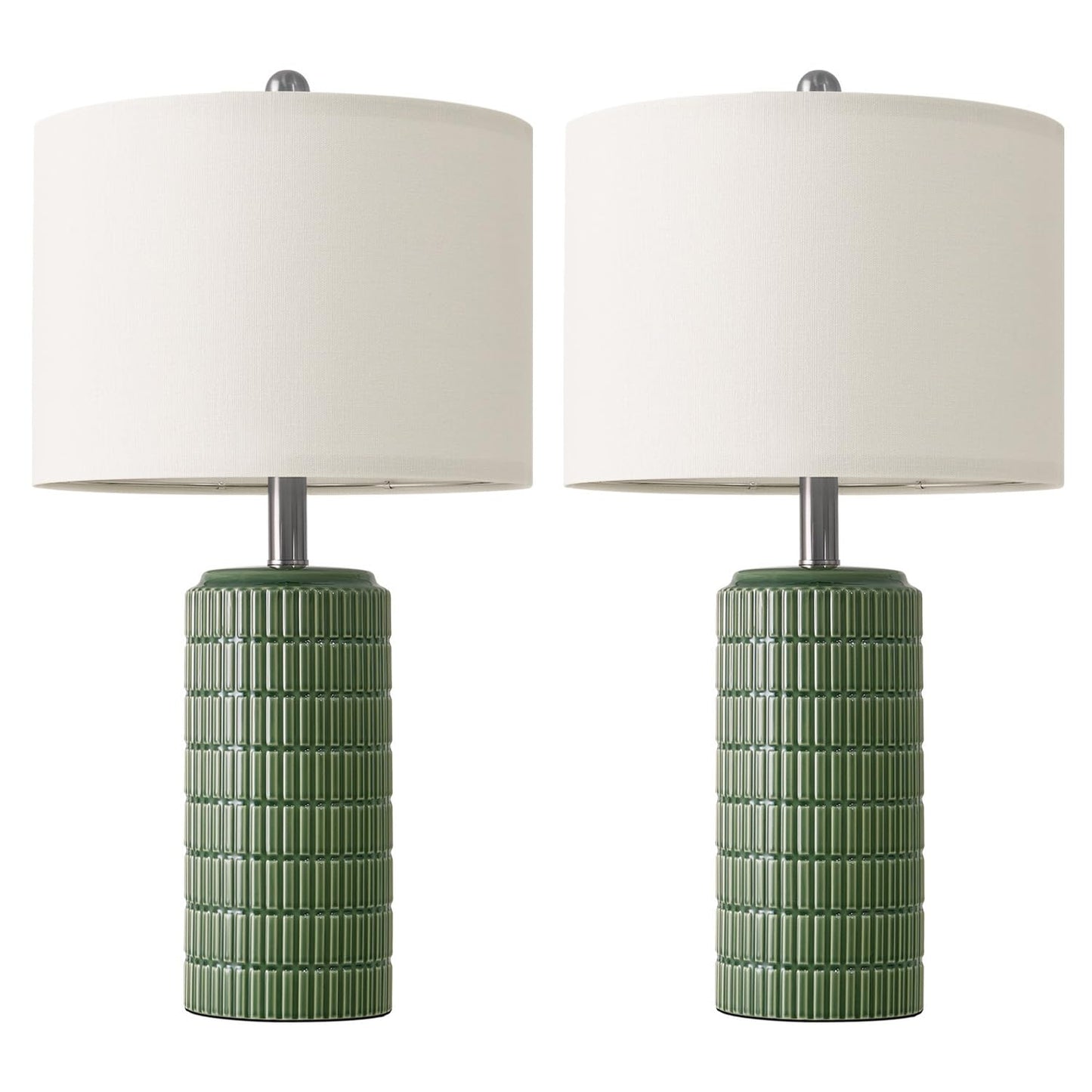 PoKat 20.75" Small Modern Ceramic Table Lamps Set of 2 for Bedroom, White Bedside Lamps for Night Stands, Farmhouse Desk Decor Gift Nightstand Table Lamps for Living Room End Table Beige
