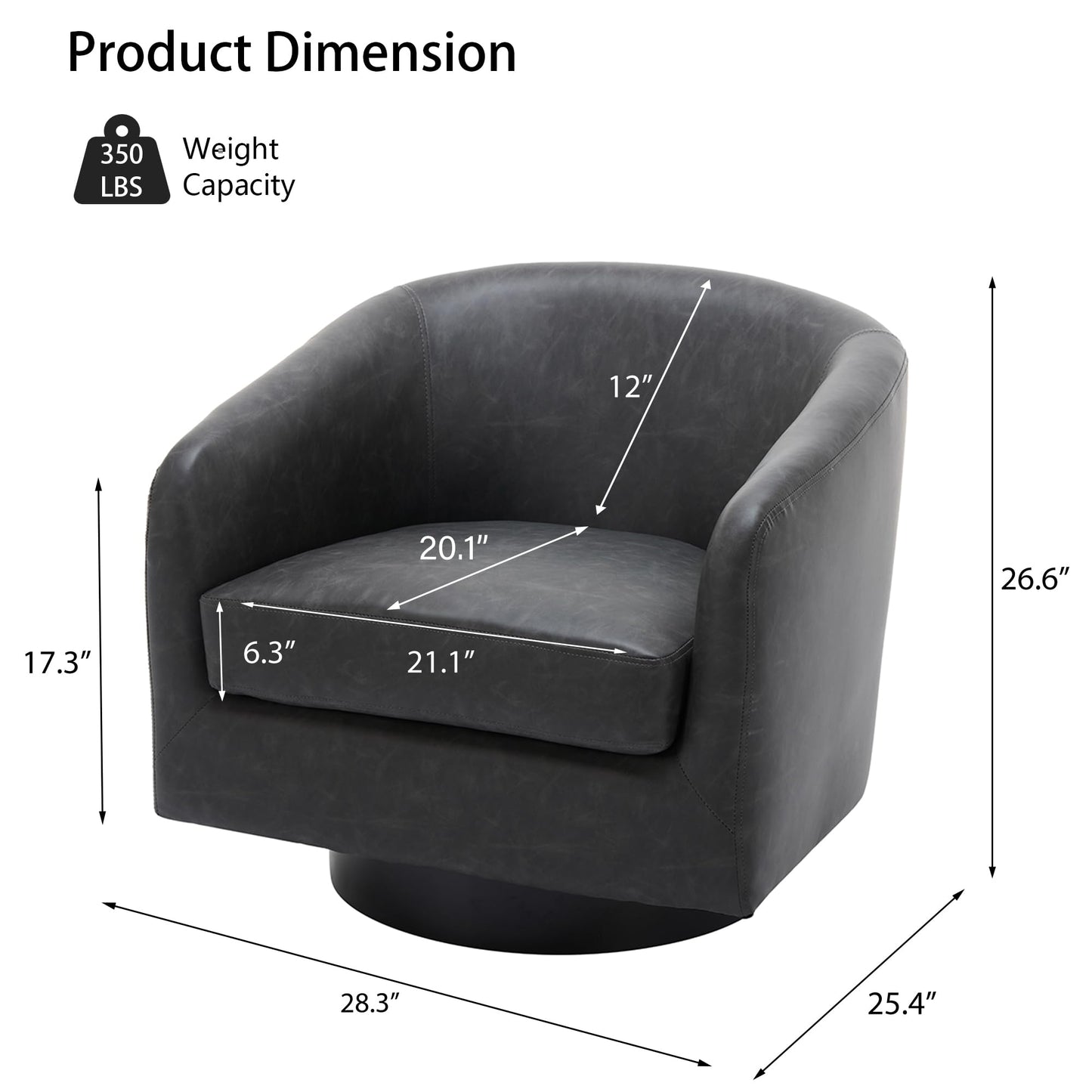 Swivel Barrel Chairs Set of 2, 31" W Modern Faux Leather Round Swivel Accent Chair for Living Room, 360° Rotation Upholstered Armchair Club Chair for Bedroom, Reading Room, Office (Brown)
