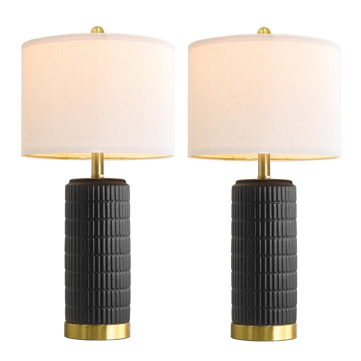 PoKat Small Bedside Table Lamps Set of 2 for Bedroom Living Room, 21.5'' Modern Ceramic Nightstand Lamps with Gold Base, Farmhouse Table Lamps for Office End Side Table Console, White and Beige