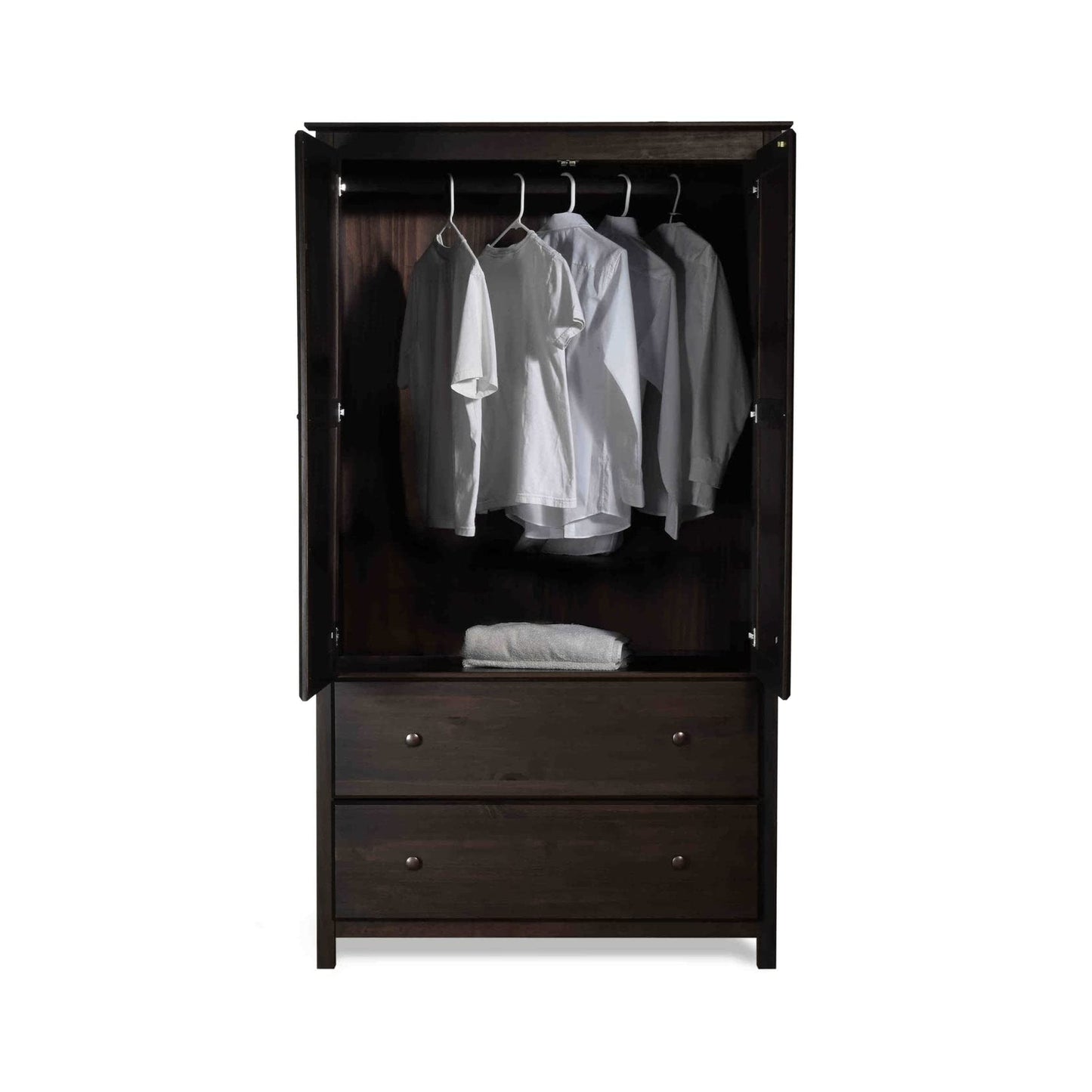 Grain Wood Furniture Shaker 2-Door Wardrobe, Solid Wood with Walnut Finish