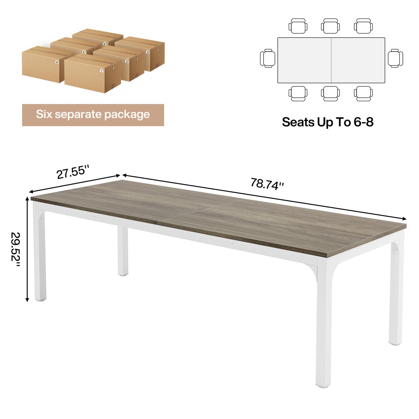 Tribesigns 6.5 FT Conference Room Table, 78.74" W x 27.56" D Large Office Conference Table, Modern Seminar Meeting Table Desk for Boardroom, Meeting Room (1, Rustic Brown)