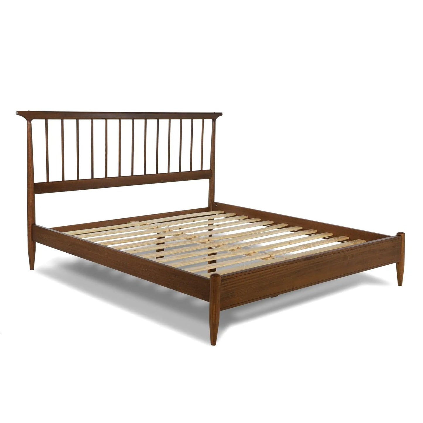 Grain Wood Furniture Mid Century Solid Wood Queen Size Spindle Bed with a Brushed Walnut Finish