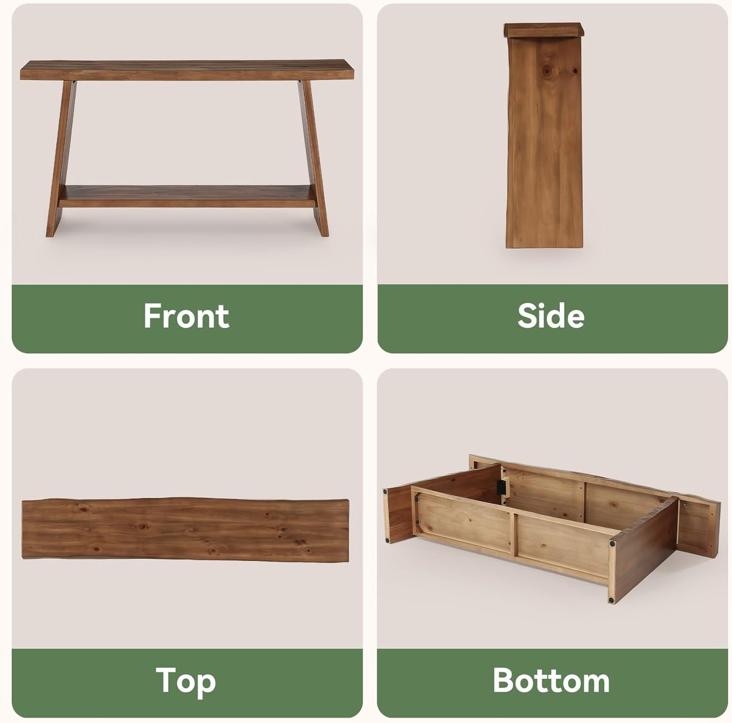 Solid Wood Console Table, 62.99" Entryway Table with Storage Shelf, 2 Tiers Narrow Skinny Sofa Table for Hallway, Entrance, Living Room, Brown