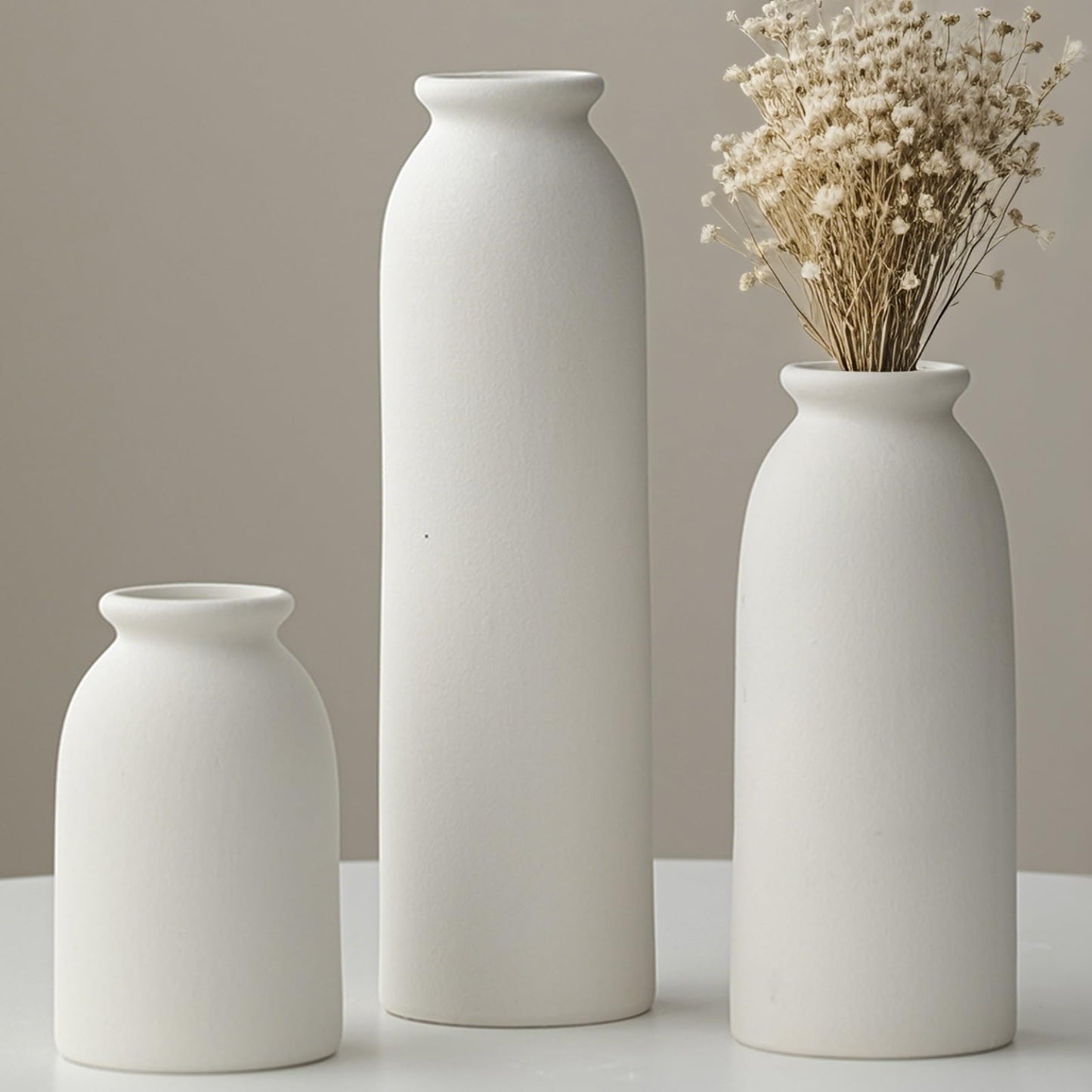 10.4 inches Tall Decorative Ceramic Vase Set, 3 Pieces, Nordic Modern Boho Style, White, Modern Farmhouse for Home Decor (Coffee Mix)
