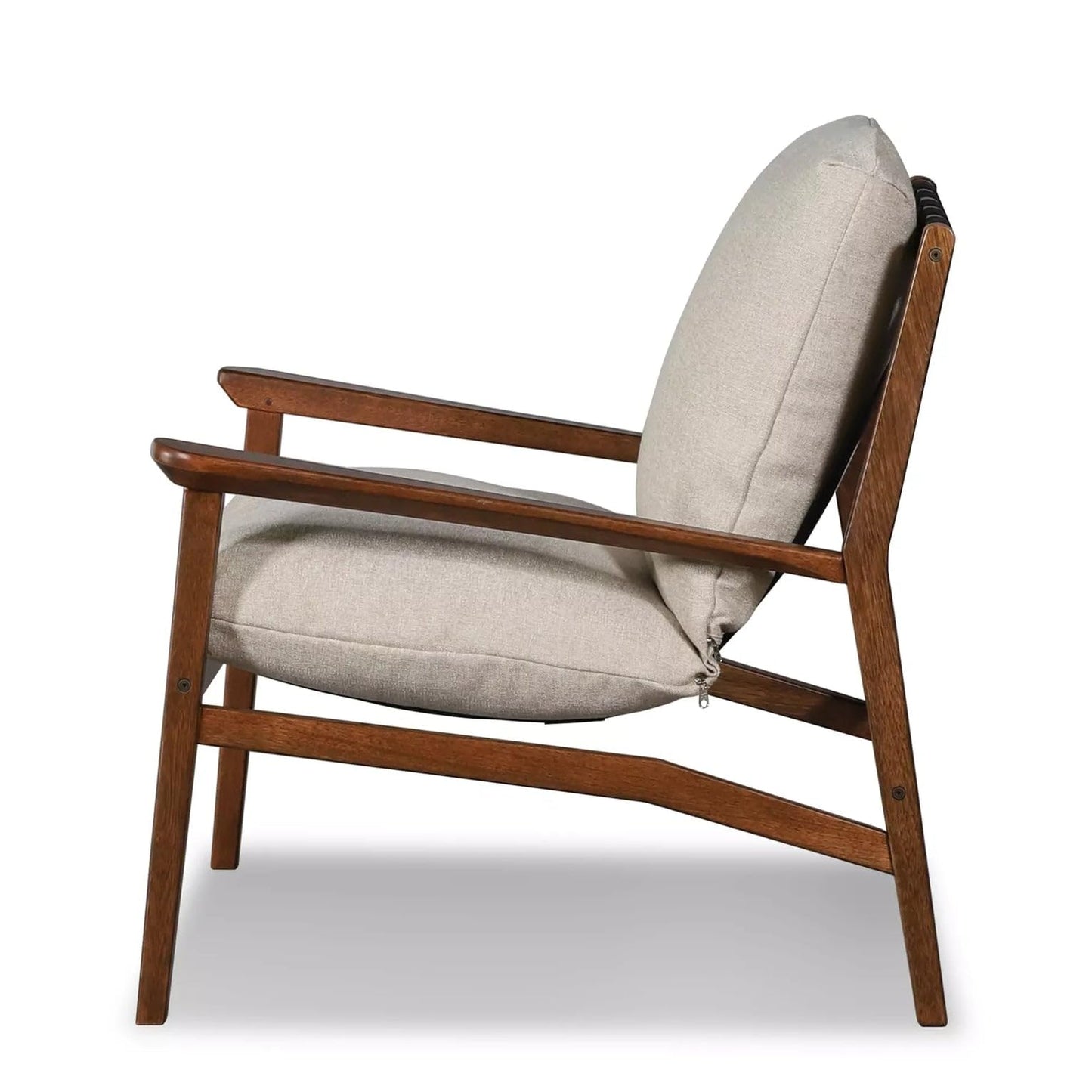 Grain Wood Furniture Solid Wood Mid Century Lounge Chair with Stone Gray Cushions