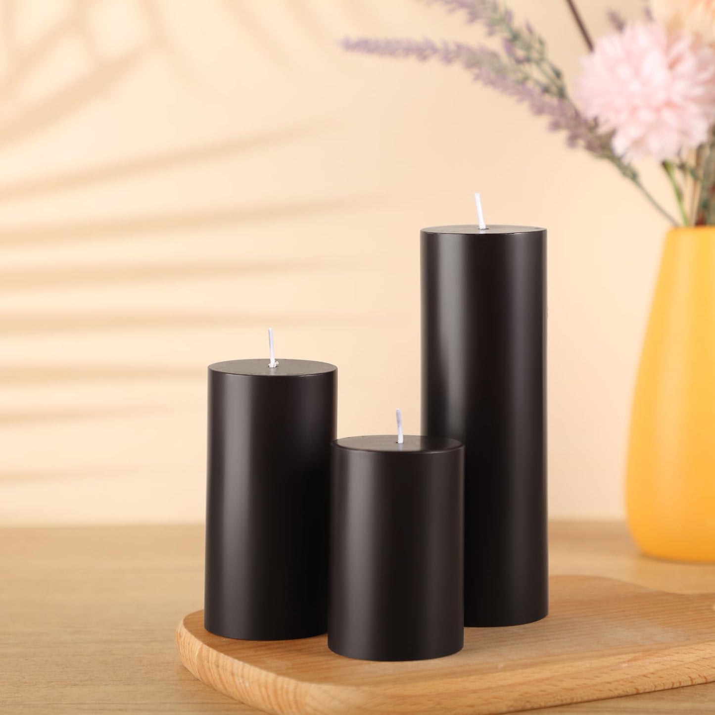 Shihanee Set of 3 Pillar Candles and 3 Glass Cylinder Candle Vases Holders Clear Pillar Jars for Wedding Centerpieces(3'' x 5.9'', 7.9'', 9.8'',Ivory White)