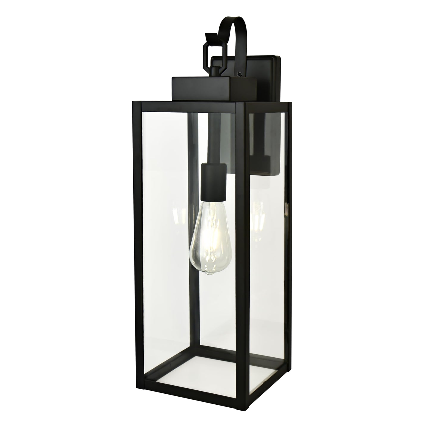 18 Inch Dusk to Dawn Outdoor Wall Light Fixtures, Large Exterior Waterproof Light Fixtures, Black Modern Porch Lights with E26 Sockets & Glass Shades, Wall Sconces for Patio, Garage, Front Door
