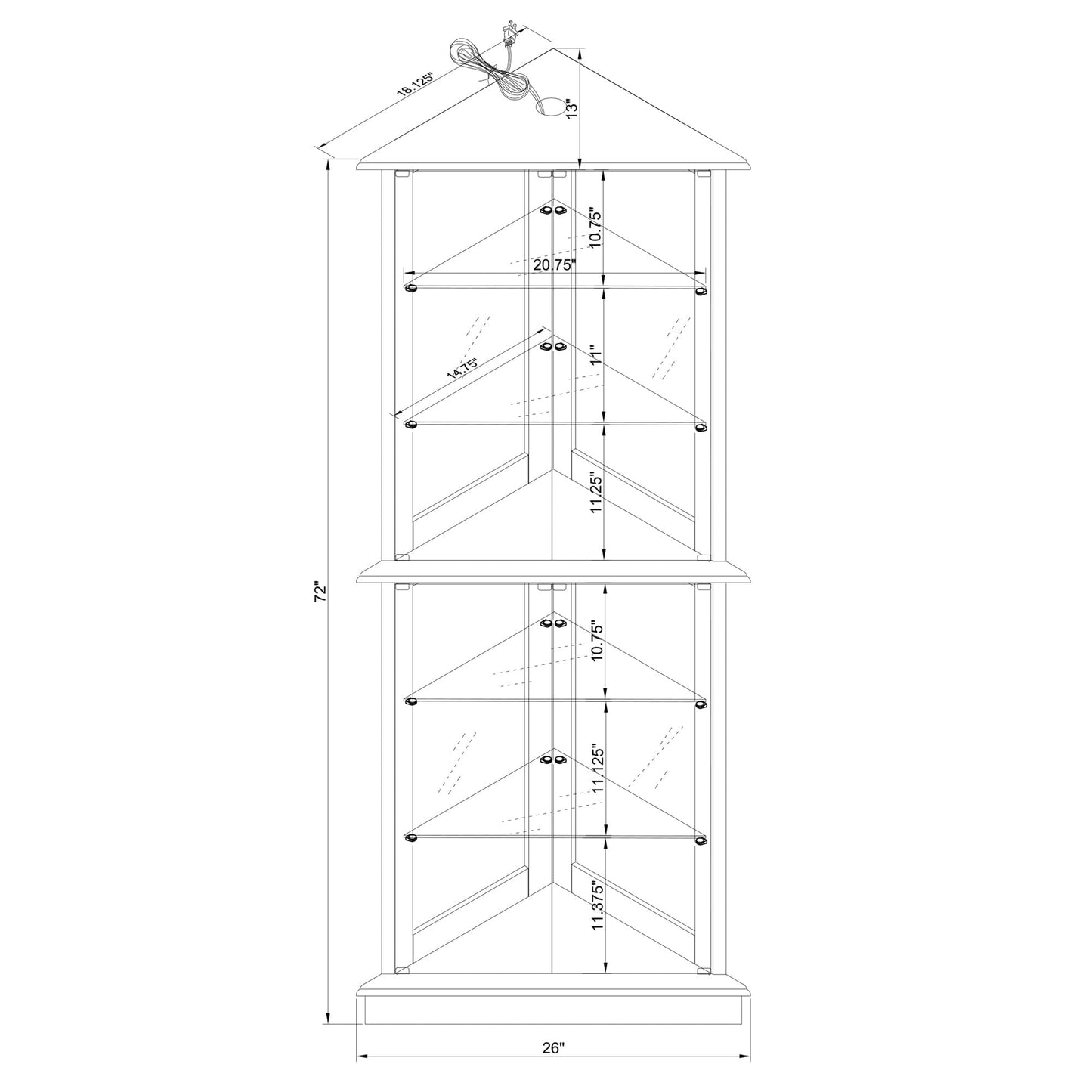 LKTART Corner Storage Cabinet,Glass Display Cabinet with Lights,Corner Curio Cabinet with Tempered Glass Doors and Shelves(70.5" T x15.4 D x 21.7" W Walnut)