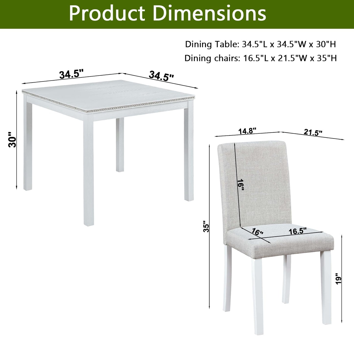 LKTART 5-Piece Kitchen & Dining Room Table and Chairs Sets,Small Square Kitchen Table with 4 Upholstered XX-Shaped Backrest Chairs,Walnut