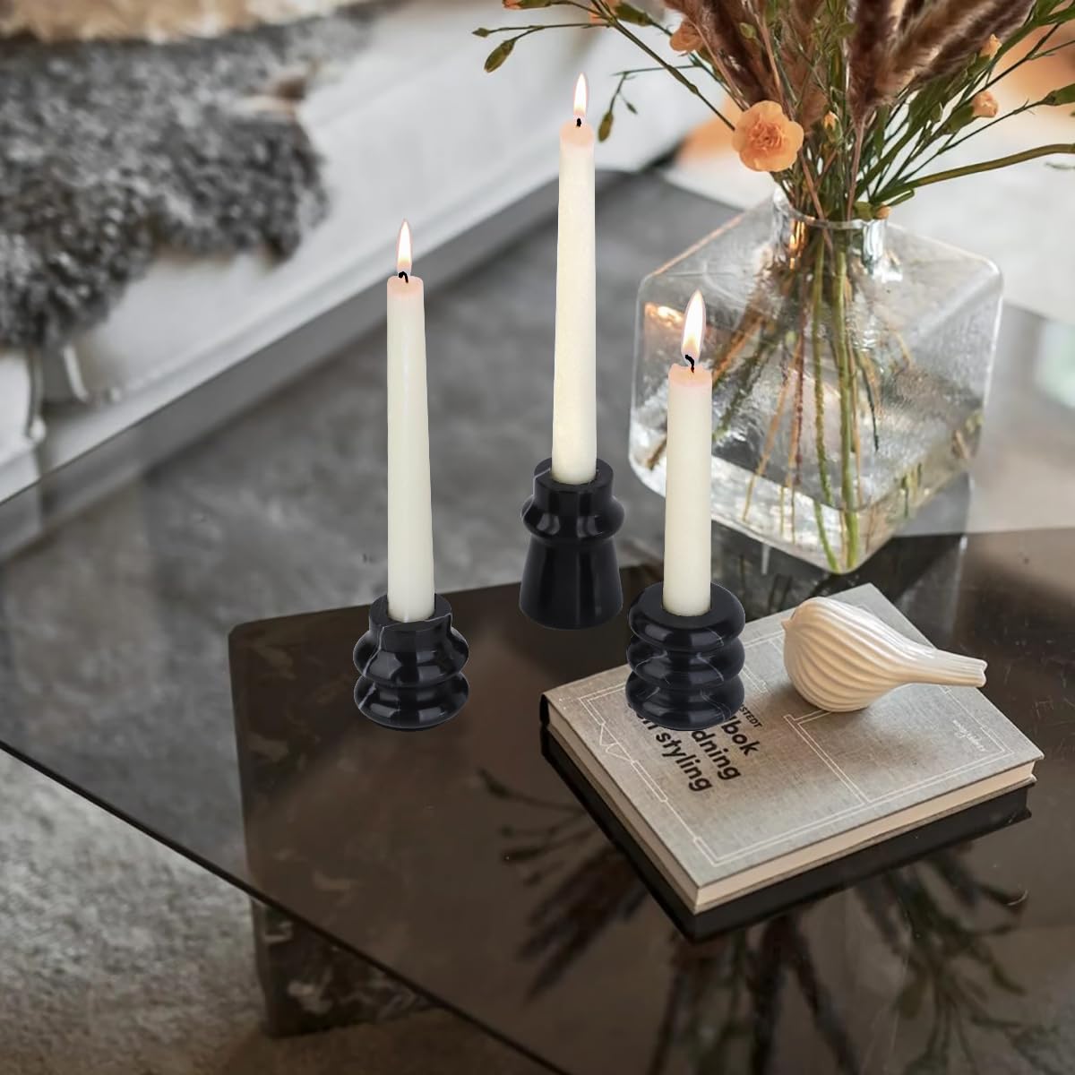 Vixdonos Marble Candle Holder Set of 2 Taper Candle Candlestick Mantle Candle Stand for Home Decor,Wedding,Party and Table Centerpieces(Brown)