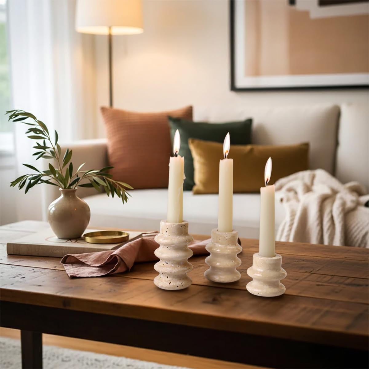Vixdonos Marble Candle Holder Set of 2 Taper Candle Candlestick Mantle Candle Stand for Home Decor,Wedding,Party and Table Centerpieces(Brown)