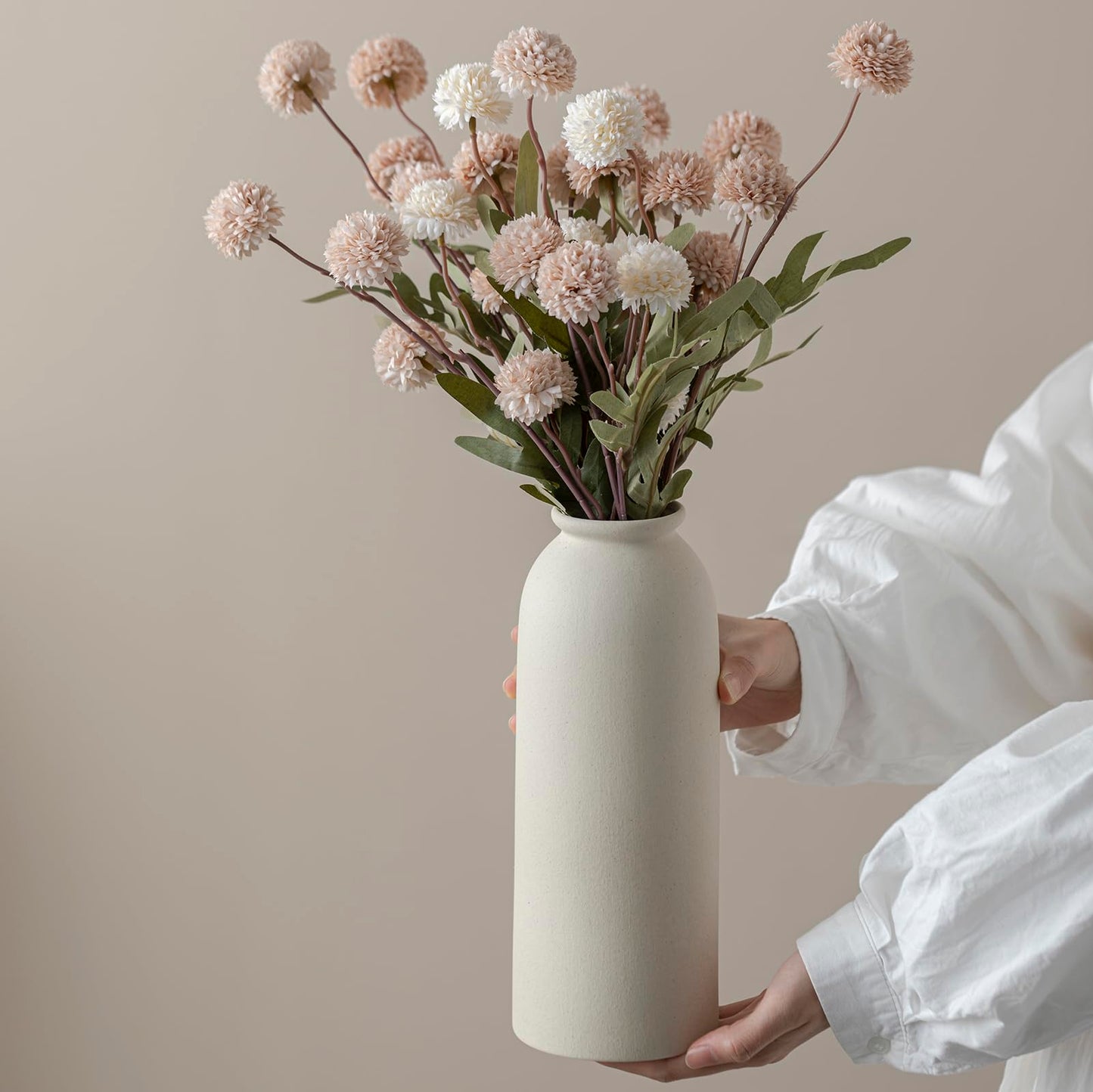 Ceramic Vase Set-3, Small Flower Vases for Decor, Modern Boho Farmhouse Style, Decorative Vases for Pampas Grass & Dried Flowers, Distressed Finish (Beige)