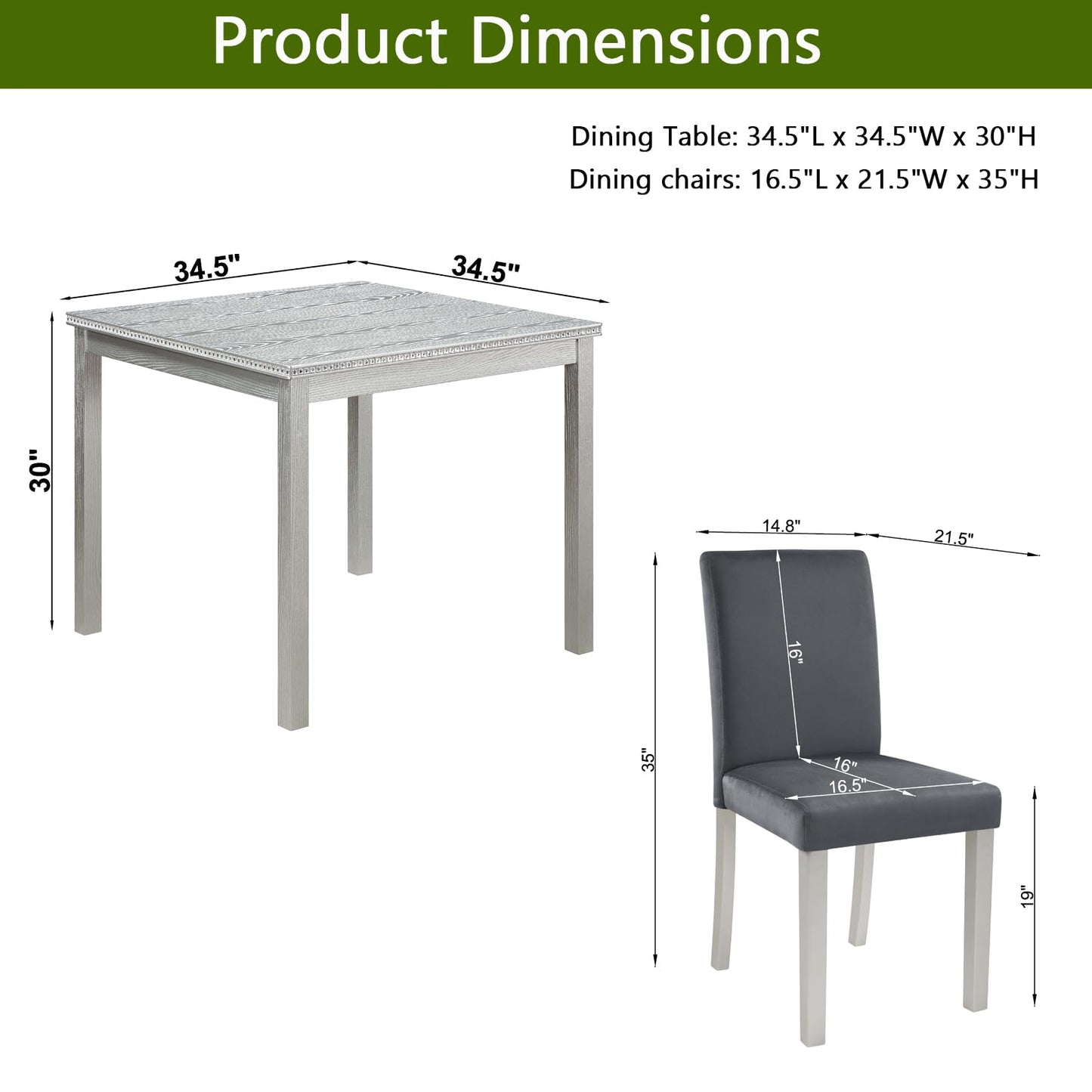 LKTART 5-Piece Kitchen & Dining Room Table and Chairs Sets,Small Square Kitchen Table with 4 Upholstered XX-Shaped Backrest Chairs,Walnut