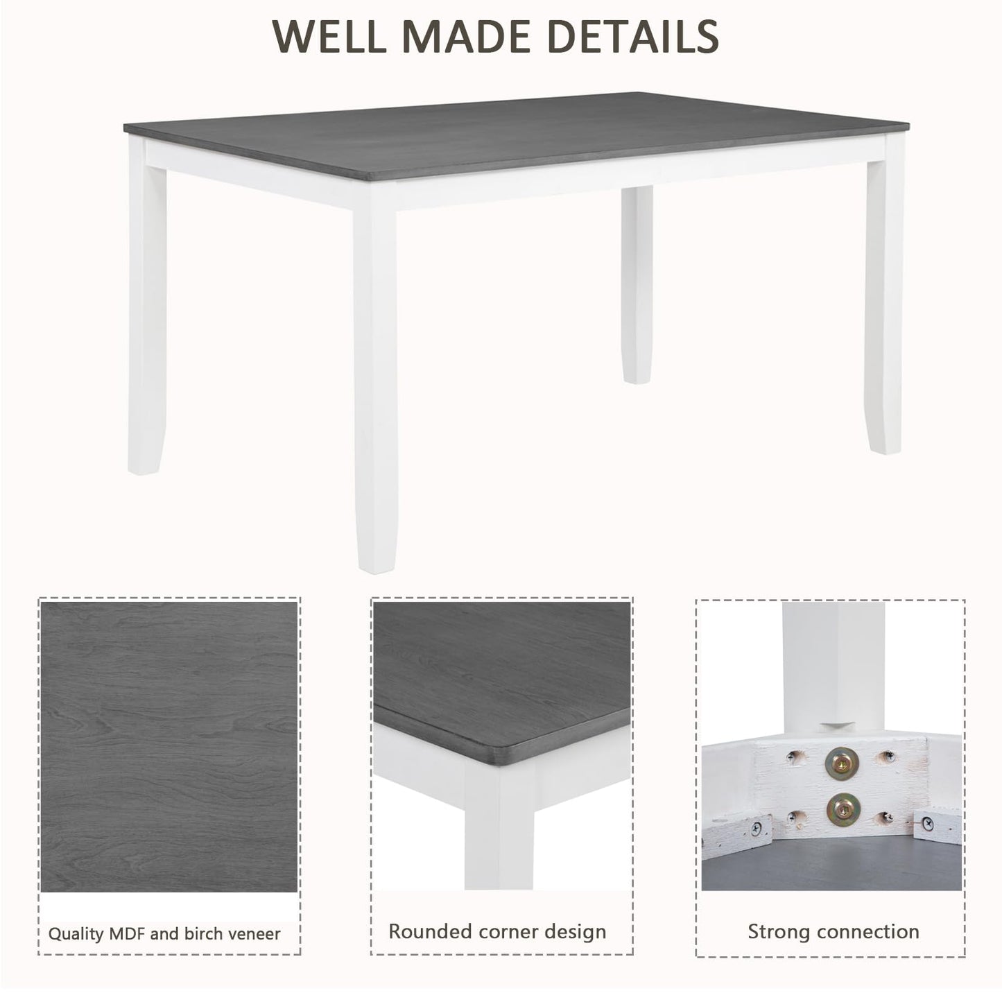 LKTART 6 Piece Kitchen Dining Set, 58.5" Rectangular Wooden Dinner Table with 4 Upholstered Chairs and a Bench for Living Room, Home Bar and Kitchen, Walnut
